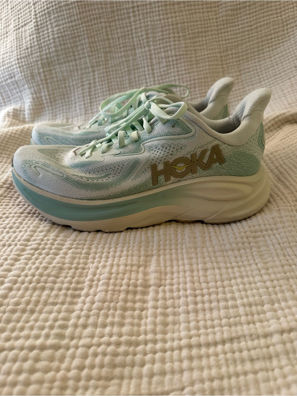 Hoka Women's Light Mint and White Running Shoes - Picture 4 of 5